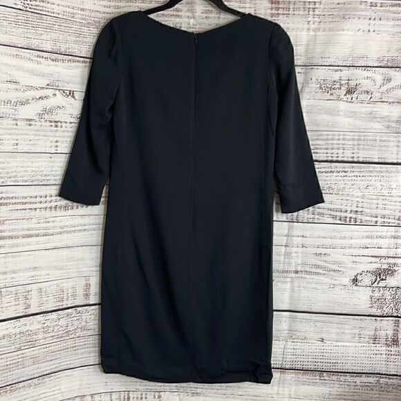 Vince Dress Womens size 0 satin 3/4 sleeve shift Black mini classic minimalist - Picture 3 of 8